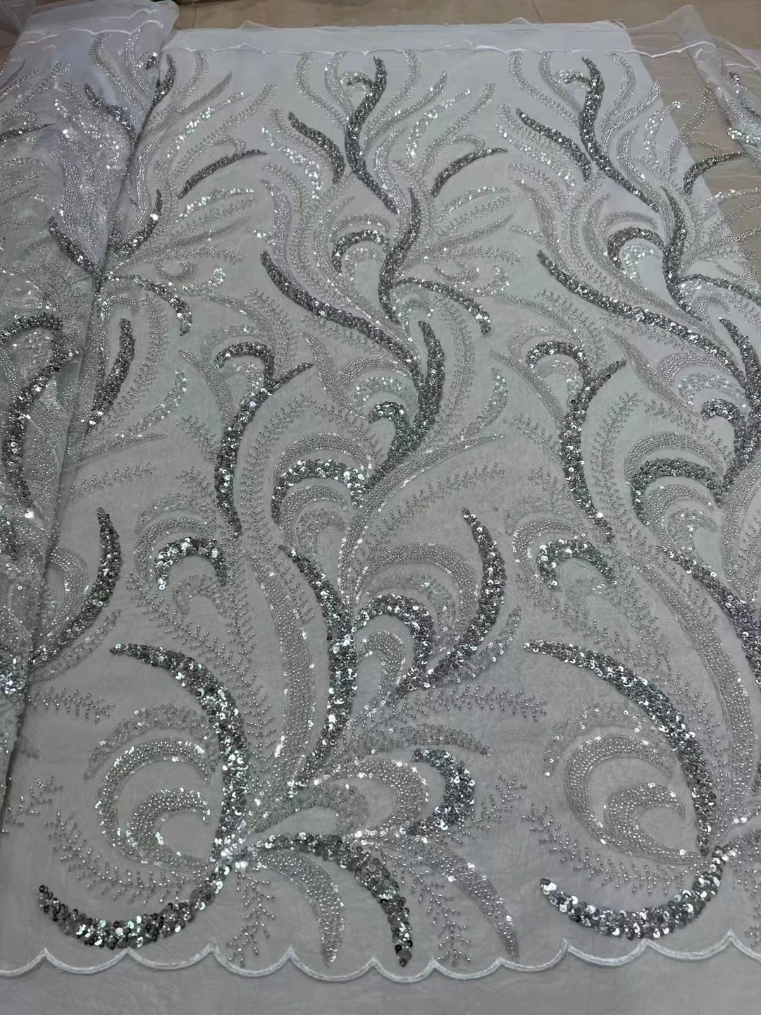 

Luxury African Beaded Lace Fabric 2023 High Quality 5 Yards Nigerian Sequins Tulle Fabric Material For Wedding JY