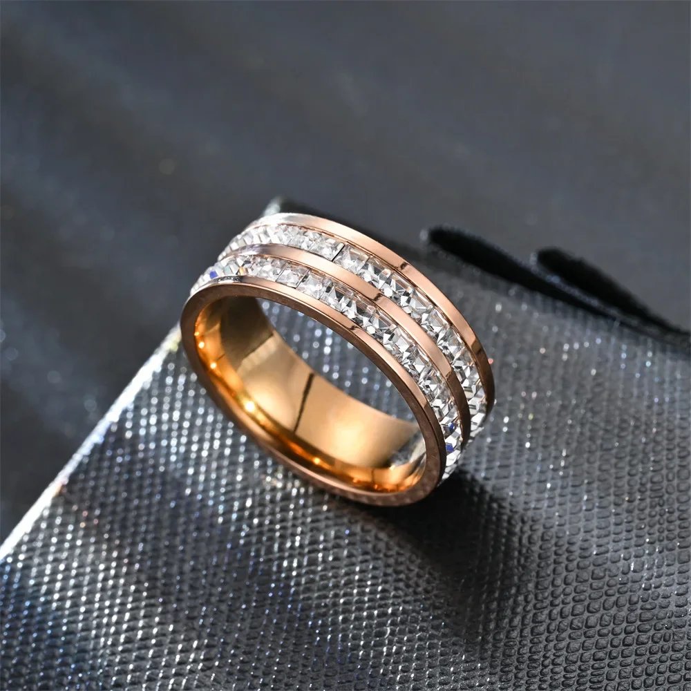 4mm/8mm Stainless Steel Lover Couples's Men Women CZ Cubic Zircon Rings Rose Gold Color Fashion Jewelry Size 4 5 6 7 8 9 10 11 finger rings fashion rings zircon rings fashion ring couple rings crystal rings stainless steel rings metal rings