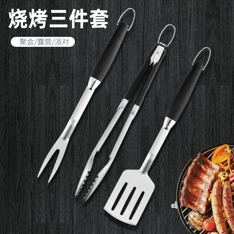 

BBQ Grilling Tools Set Kit Plastic Handle Stainless Steel Utensils Barbecue Spatula Fork Shovel Clip Three Sets of Accessories