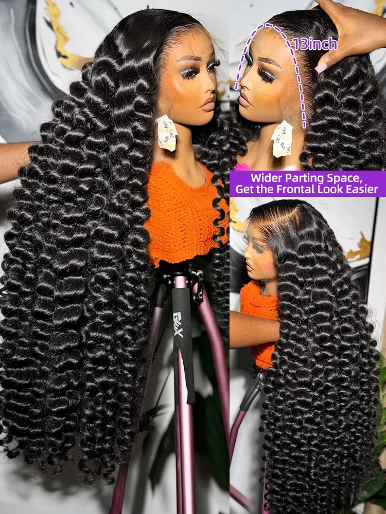 100% Human Hair Brazilian Deep Wave 300% Density 40 Inch Wigs Loose Water Wave Lace Front Wig 4x4 13x6 HD Lace Human Hair Wig 2