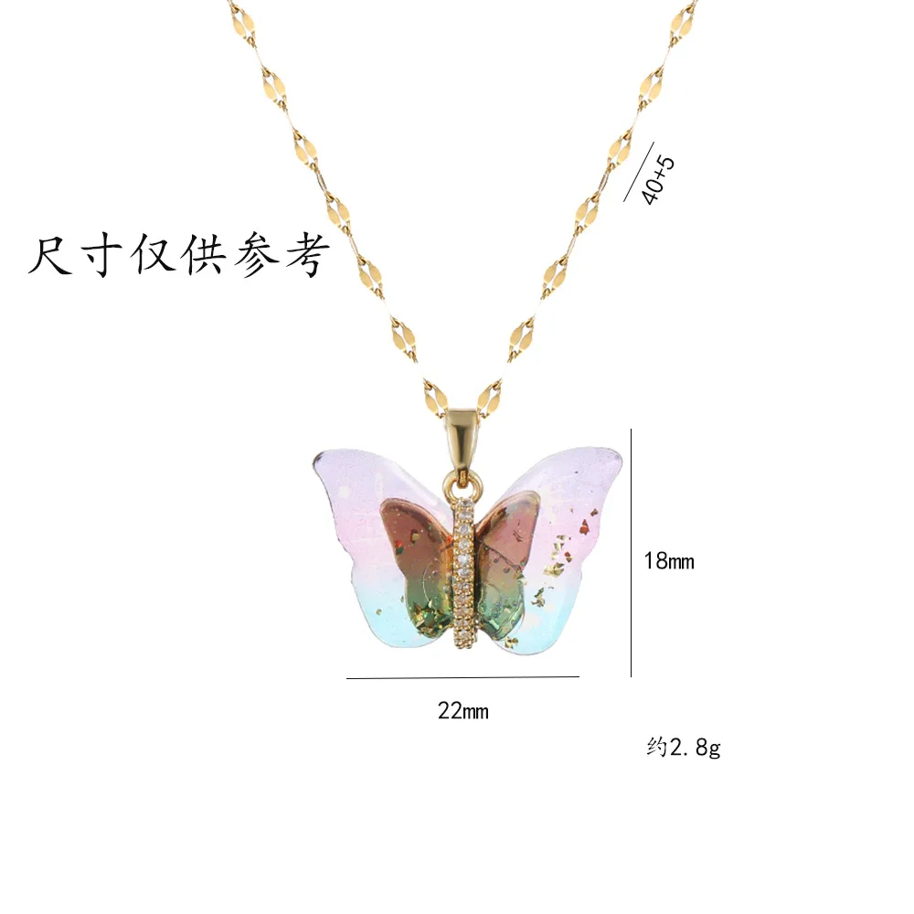 Fashion simple micro-inlaid zircon titanium steel butterfly necklace for women, pendant