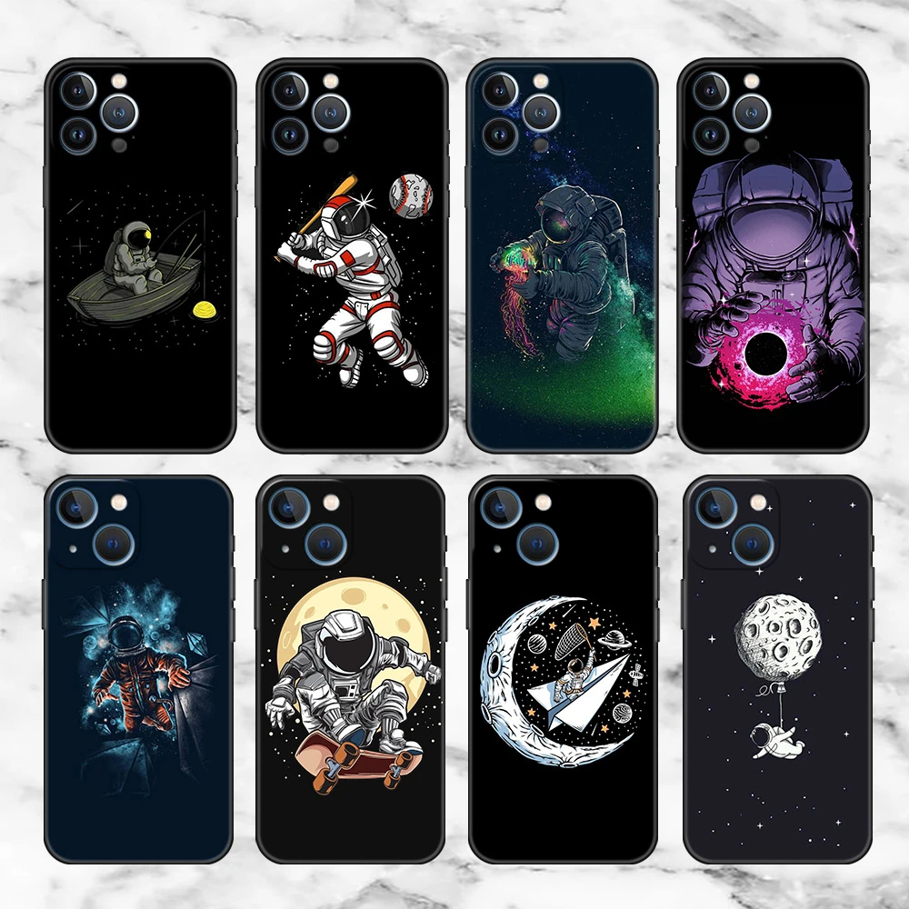 best case for iphone 13  Space Moon Astronaut Case For Apple iPhone 13 Pro 11 12 7 XR X XS X Max 8 6 6S Plus 5 5S SE 2022 Black Silicone Phone Coque 13 mini case