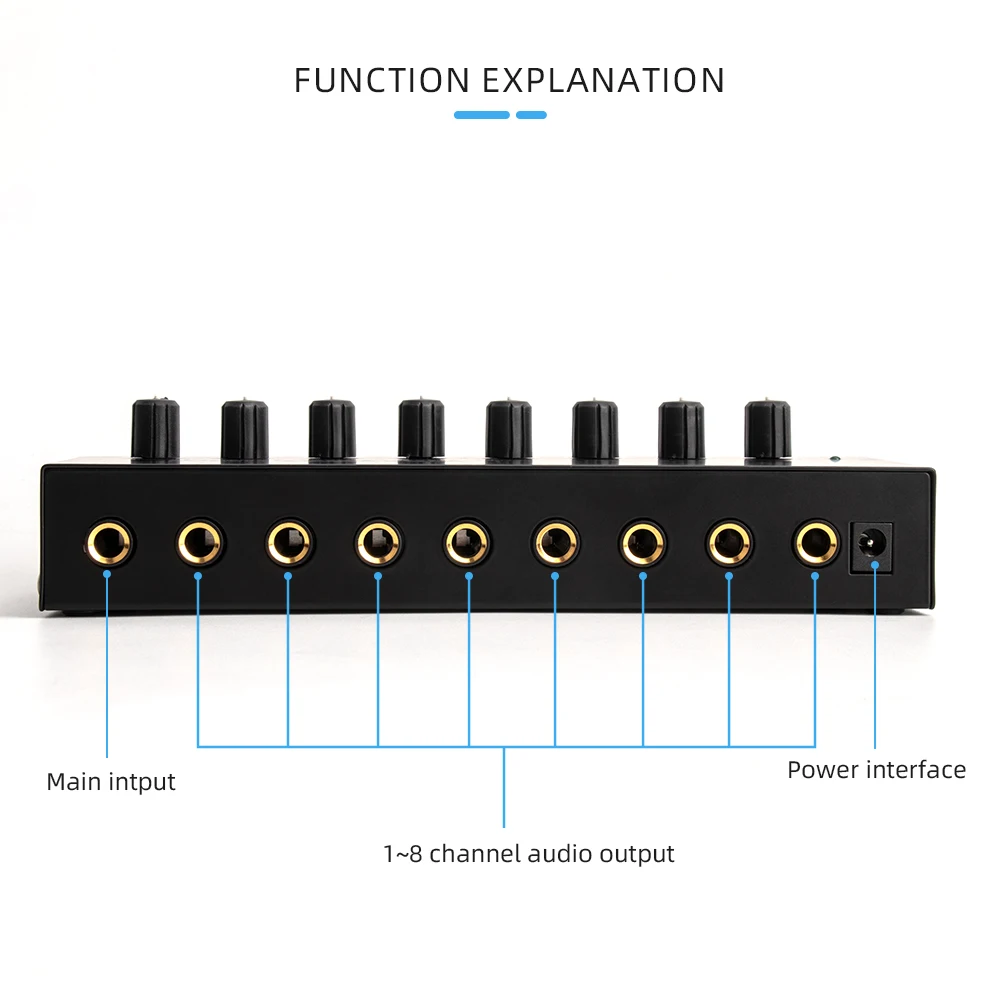 8 Channels Headphone Amplifier Mini Amplifier with Stereo/Mono Switch Profession
