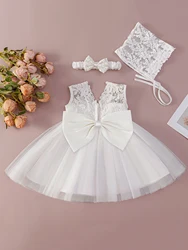 Adorable Blue Baby Party Dress with Large Bow and Puff Skirt - 18 - 24M (WHITE)