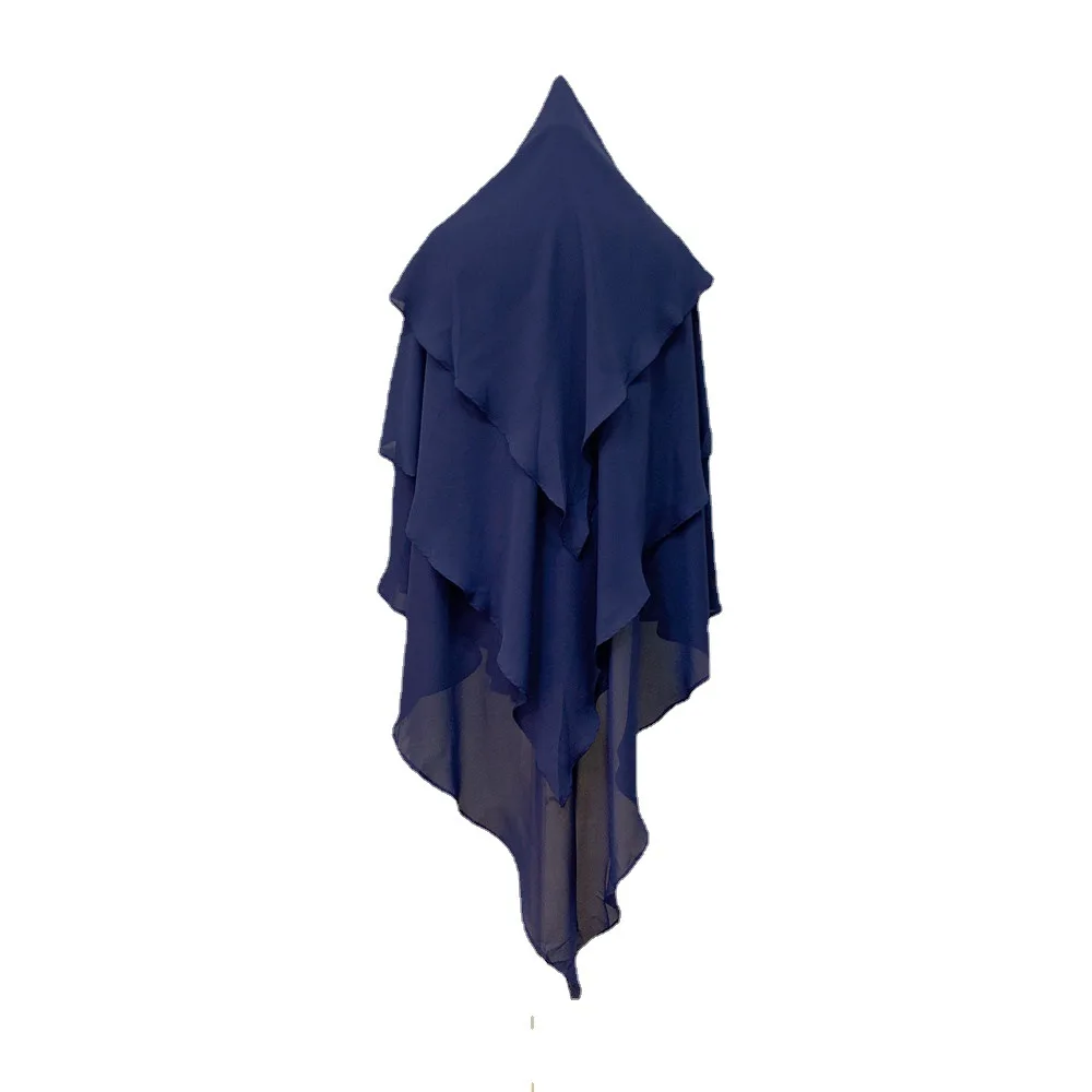 Women's Hijabs in Three Layers of Solid Chiffon for Muslim Women Eid Hijab Scarf Arabic Abaya Shawl Foulard En Mousseline Turban
