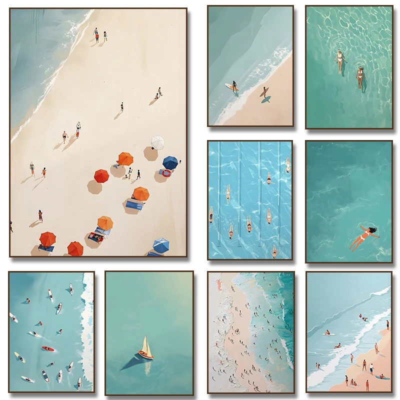 Summer Girl Swimming Pool Party Beach Sea Ocean Boat Wall Art Prints Nordic Poster Canvas Painting Picture for Living Room Decor 1