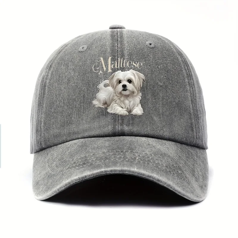 1 Stück Malteser-Hund-Baseballkappe für Damen, leicht verstellbares Zubehör, Snapback-Mütze mit niedlichem Welpen-Aufdruck, lässige Outdoor-Bekleidung – Detail 7