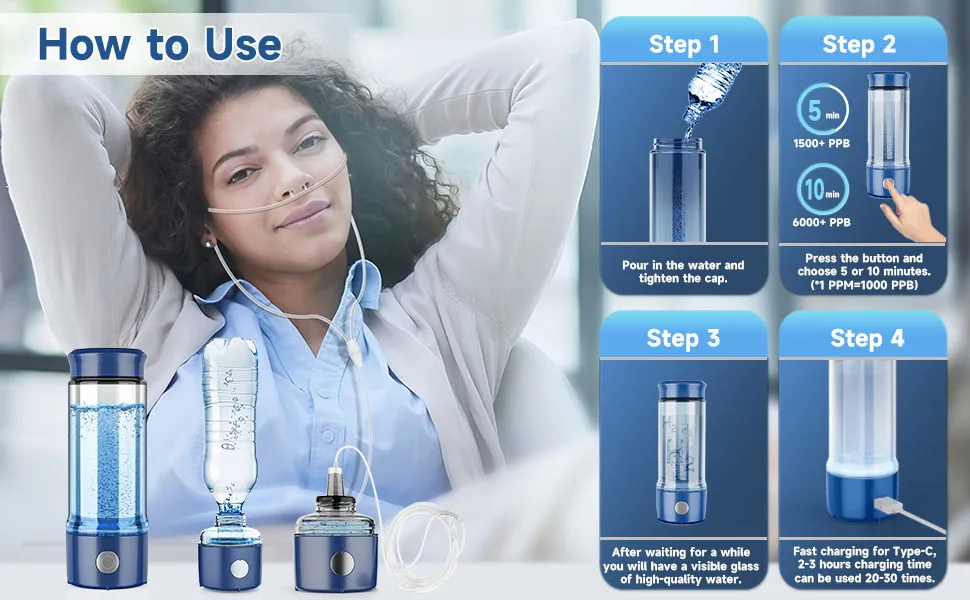 Description Picture 6 of item2300ppb Hydrogen Bottle Hydrogen Water Generator Bottle SPE Hydrogen Rich Water Bottle Quick Electrolysis Hydrogen Bottles Water