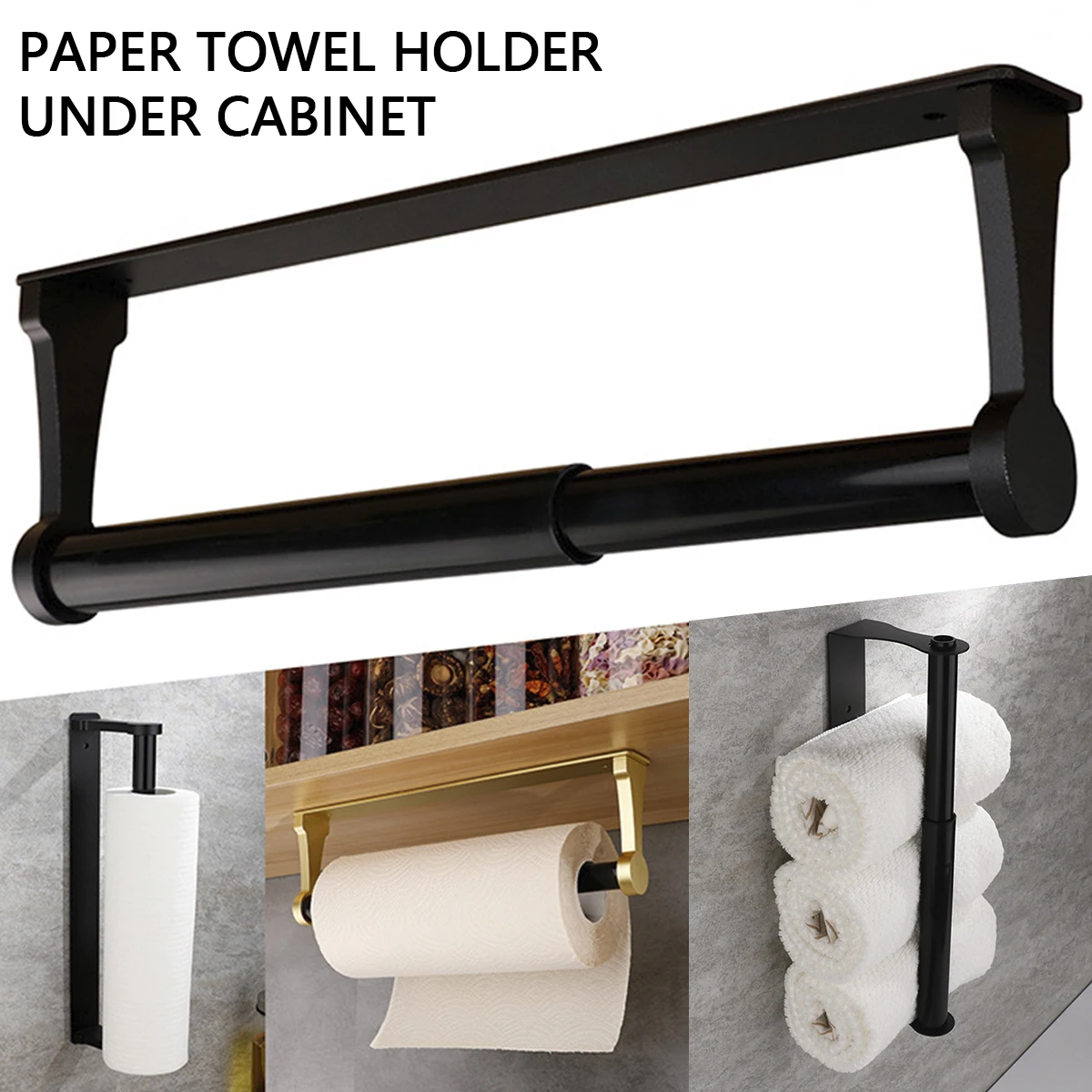 Stainless Steel Adhesive Paper Towel Holder Under Cabinet Wall Mount for Kitchen  Towel, Black Roll Stick to Wall - AliExpress