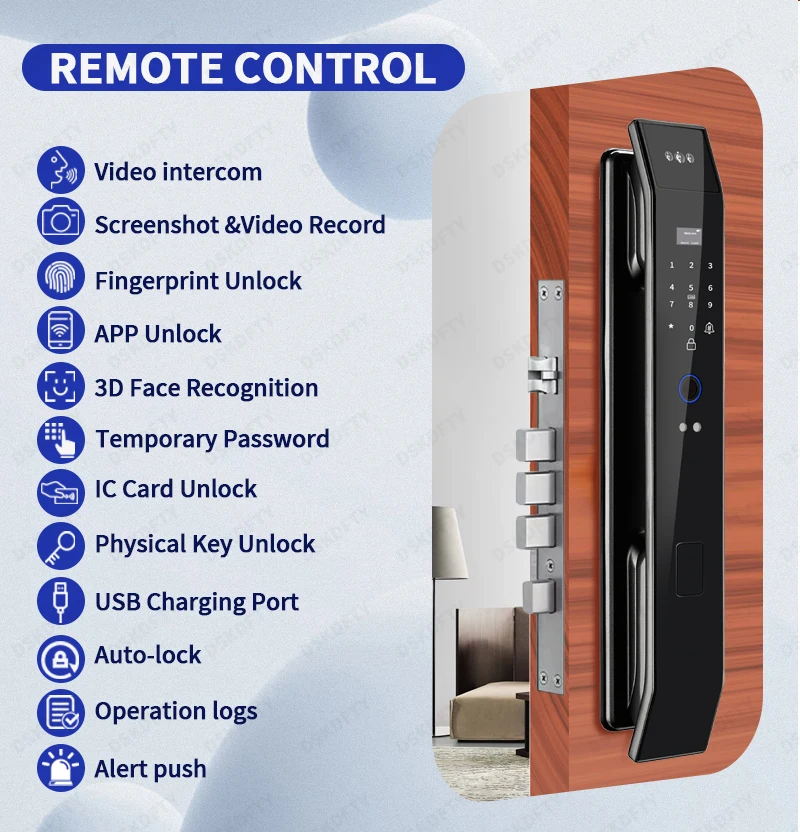 Tuya 3D Face Real-time Intercom Digital Electronic Door Lock Security Camera Intelligent Fingerprint smart lock for home