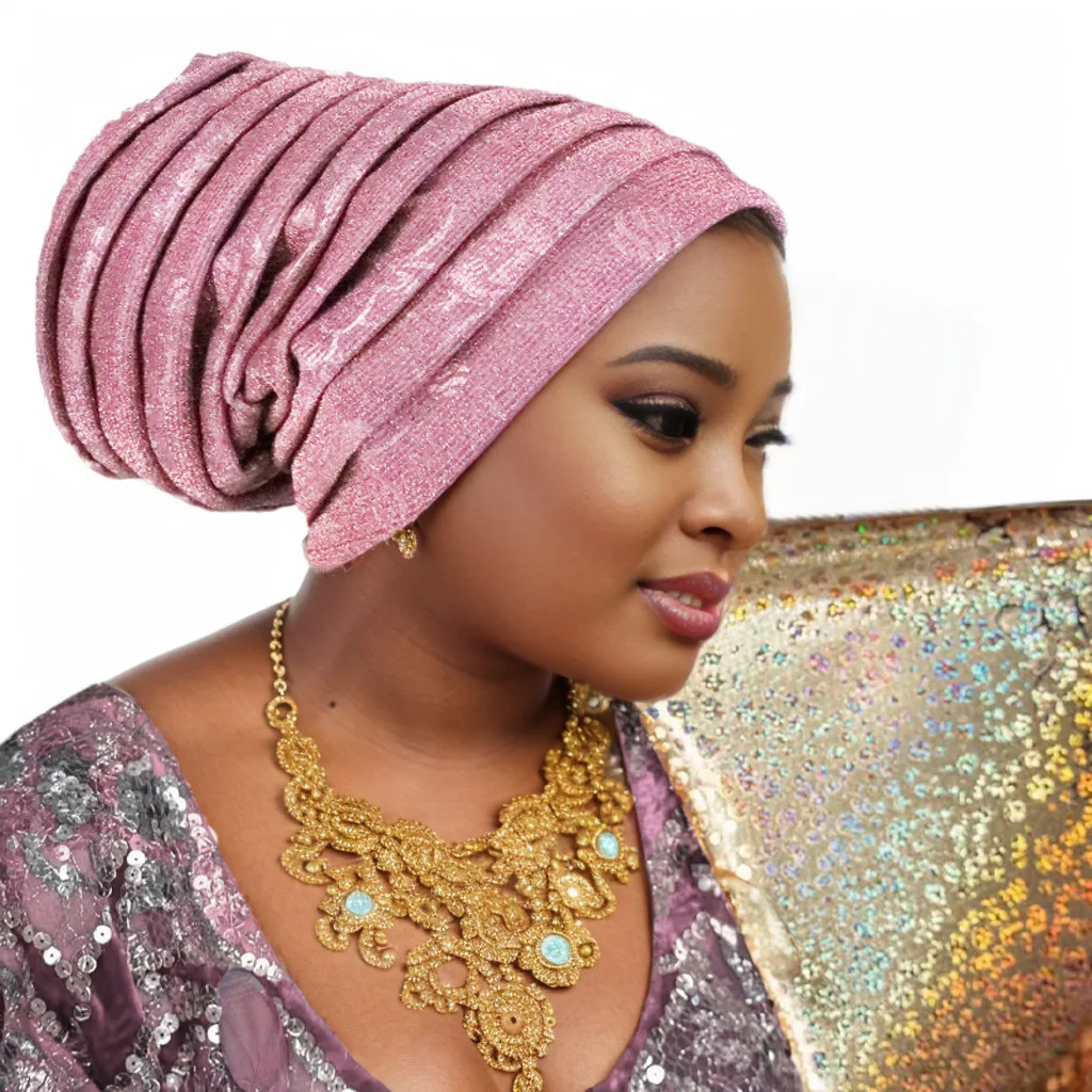Elegant Glitter Pleated Turban Cap for Women: Stylish Head Wrap and Headpiece