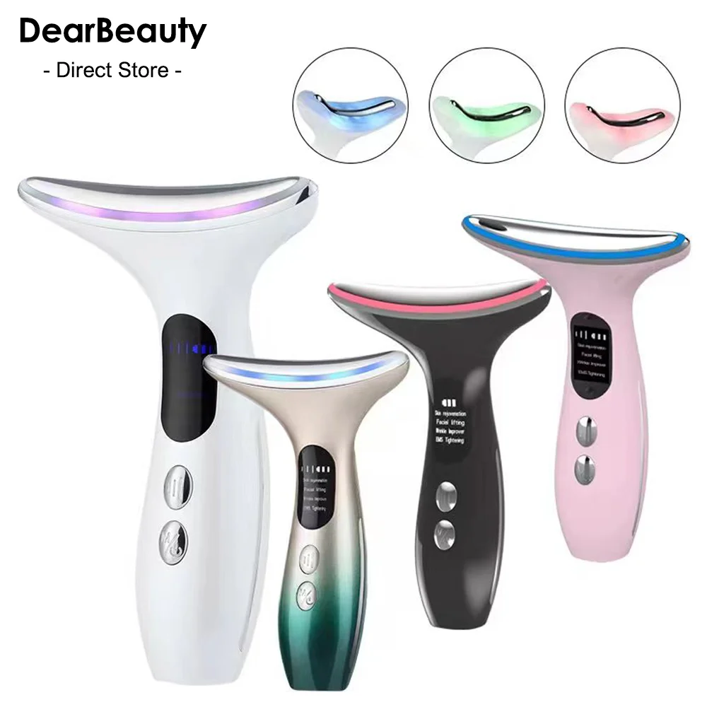 Massagers Neck Face Anti Wrinkle Lifting 3 Colors LED Photon Therapy Skin Tighten Reduce Double Chin Beaut_voghion.com