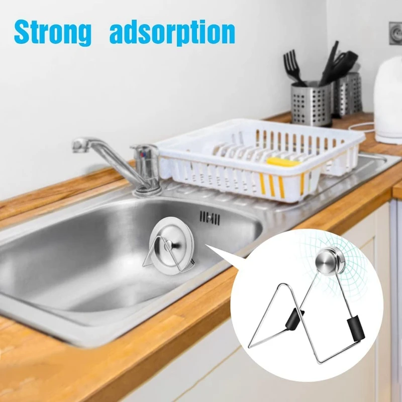 Magnetic Sponge Holder for Kitchen Sink Caddy Stainless Steel No Drilling with Adhesives Waterproof Kitchen Accessories 4