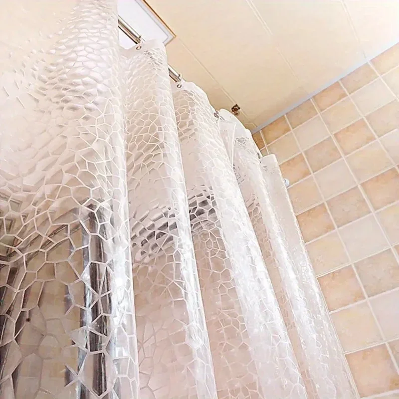 1Set Waterproof Bathroom Shower Curtain Transparent Bathroom Curtain with Hooks Thickened Bathing Sheer Wide Bath