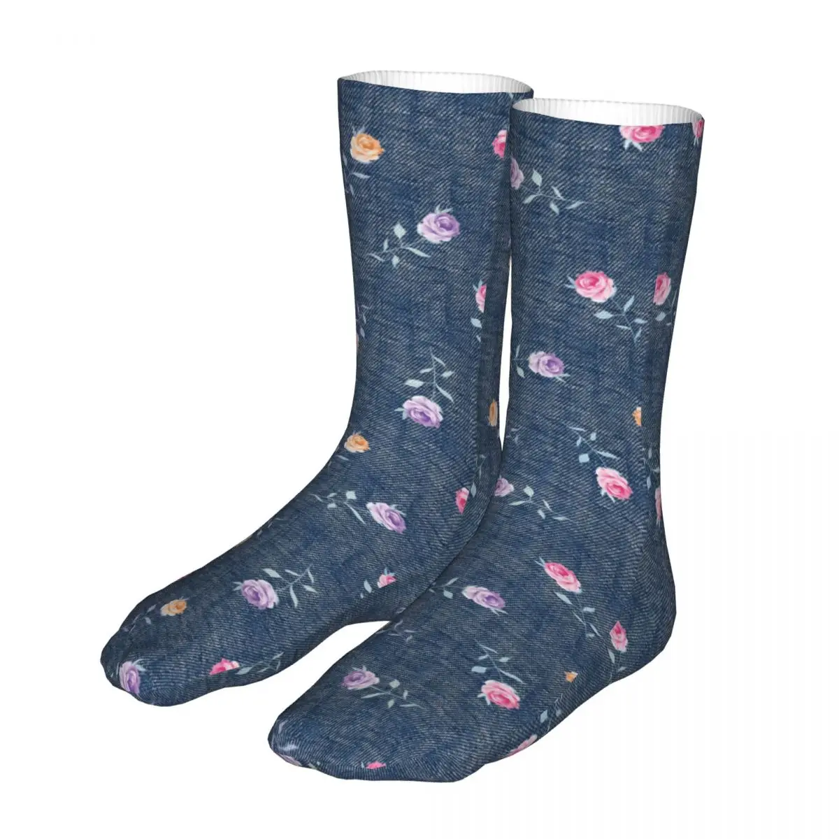 

New Socks Men's Women's Hip Hop Denim With Flower Pattern Socks High Quality Socks Spring Summer Autumn Winter