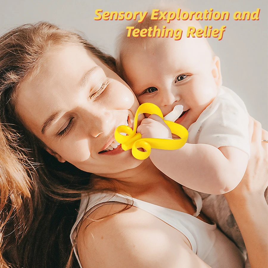 Banana Baby Silicone Training Toothbrush, BPA Free Safe Toddle Teether Chew Toys, Teething Ring Silicone Chew Dental Care Toot 4