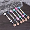 Round Wood Baby Dummy Holder Clip Crown Butterfly Silicone Beaded Teether Custom English Letter Name Pacifier Chain Nursing Toy 2