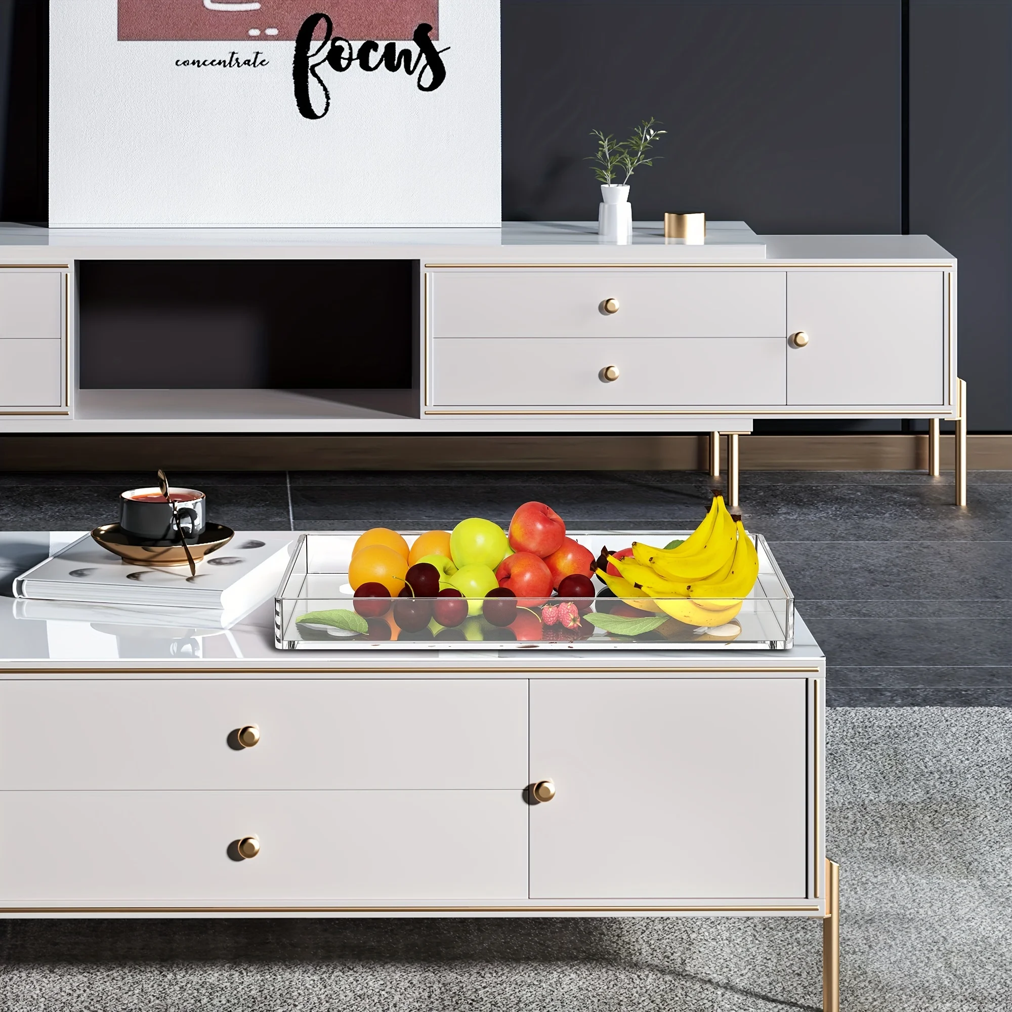 Acrylic Rectangular Transparent Tray For Makeup Washing Storage Kitchens Fruits Snacks And Various Uses storage tray