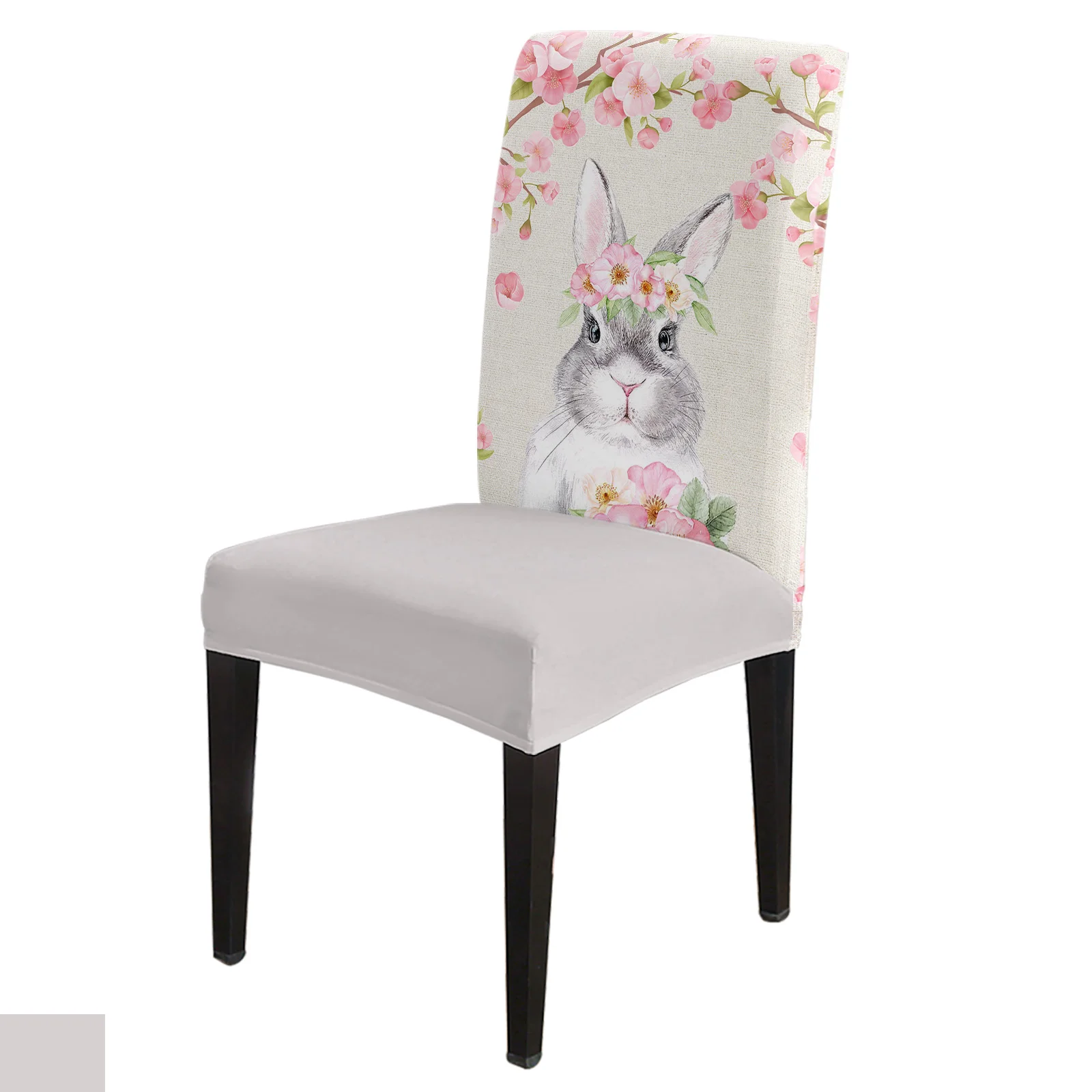 

Easter Rabbit Cherry Blossom Wood Grain Chair Cover Dining Spandex Stretch Seat Covers Home Office Decor Desk Chair Case Set