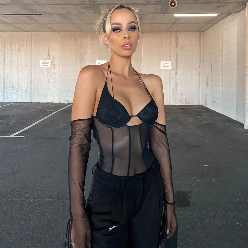 Sexy Mesh Halter Neck Vest Top | Stretch Waist Slim Fit | Partywear Crop Top