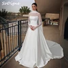 SoDigne A-line Satin Wedding Dresses High Neck Full Sleeves Bridal Dress Simple Long Wedding Gown Robe De Mairee ﻿Customized 1