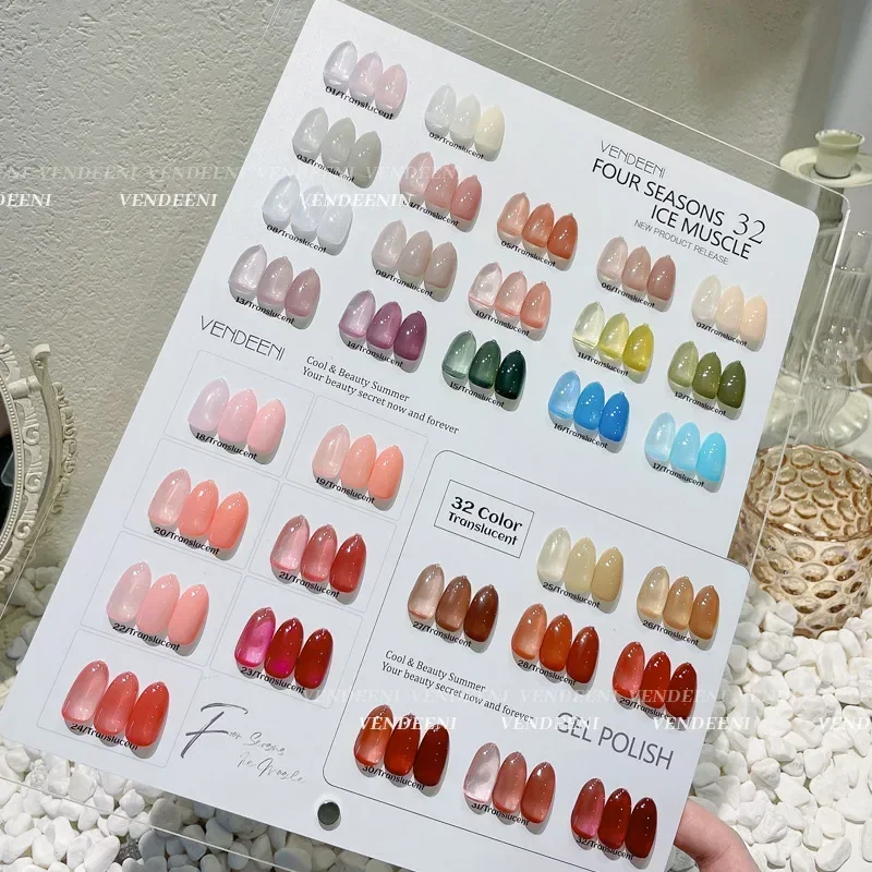 

New 32ColorsTranslucent Candy Color Gel Nail Polish Varnish Lacquer 15ml Glass Gel Nail Art Tips Gemstone LED&UV Gel Polish