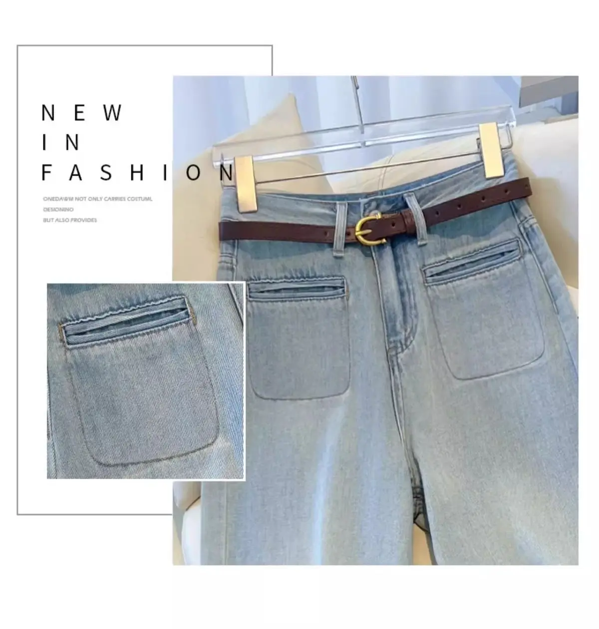 Große, helle Jeans für Damen im Frühjahr 2022, neuer heißer Stil, kleine, lockere, gerade Hose mit weitem Bein und neun Punkten – Detail 9