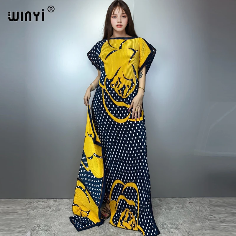 open lace back dress Print Pleated Dress S / White/Black/Yellow