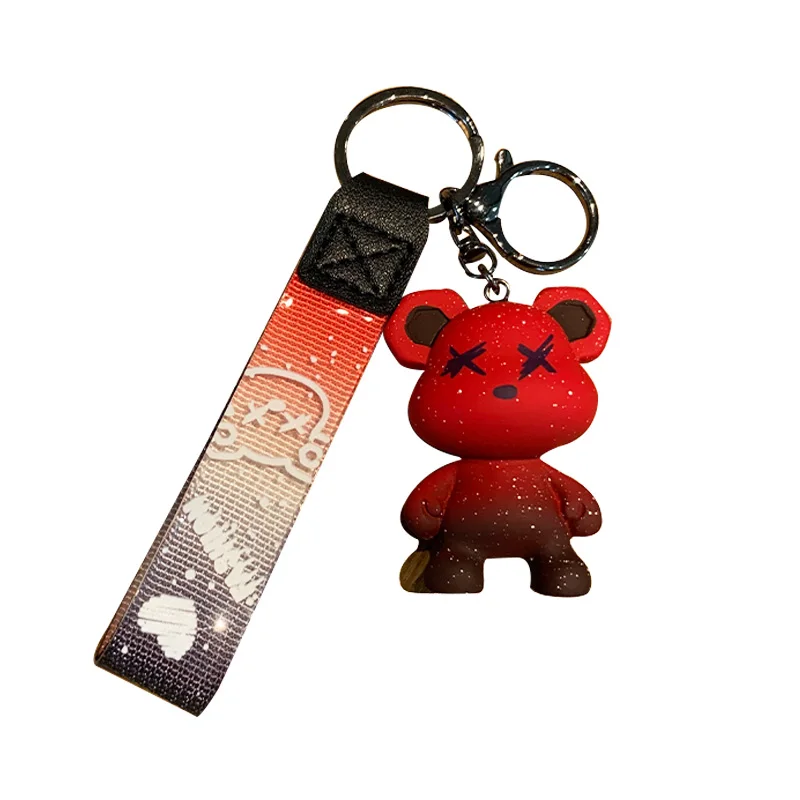 Gradient Color Bear Keychain Creative Male Cartoon Mobile Phone Lanyard Car Key Ring Female Exquisite Bag Pendant