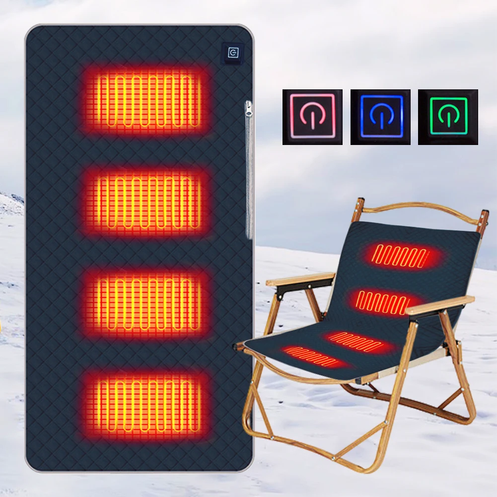 Heated Areas Camping Chair Heated Cushion USB Charging Heating Seat Cushion Winter Electric Heating Pad Seat Warmer Cover 4