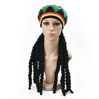Jamaican Style Woven Knitted Wigs Beret Hat Black Dreadlocks Wig Rasta Wig Crocheted Knitted Beret Cap Reggae Wig Hat for Party 1