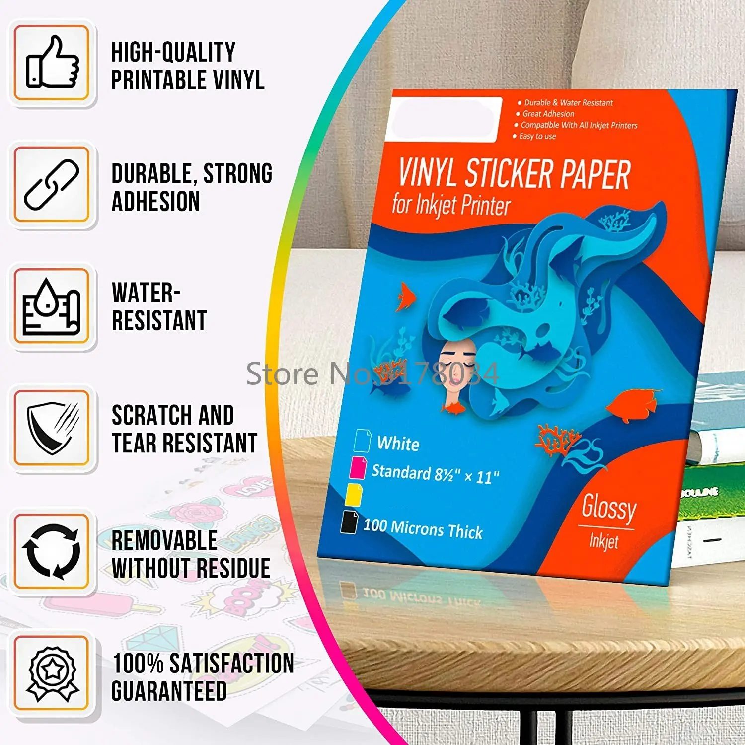 Printing Paper Printable Vinyl Sticker Paper 50 Sheets A4 Vinyl Sticker Paper for Inkjet Printer Glossy White Self Adhesive Stickers Label Waterproof Decal Paper Sheet
