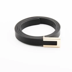 Luxury Leather Women's Knot Belt with Gold Alloy Buckle (Black golden button)