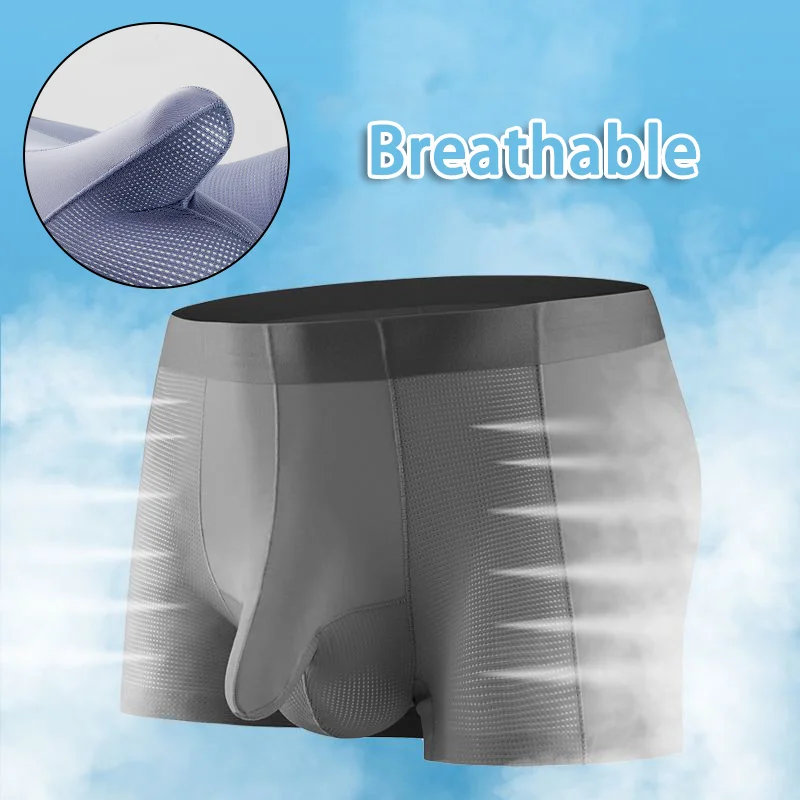 Man Breathable Ice Silk Boxers U-Convex Chasity Cage Style Underwear Elephant Nose Lingerie Seamless Quick Dry Enhancing Briefs