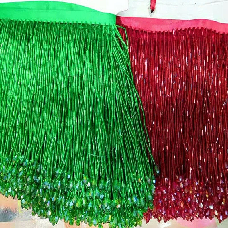 90x15cm Crystal Tassel Lace Beaded Drop Tassel Trimmings Fringe for Sewing Curtain DIY Materials Dance Dress Garment Accessories