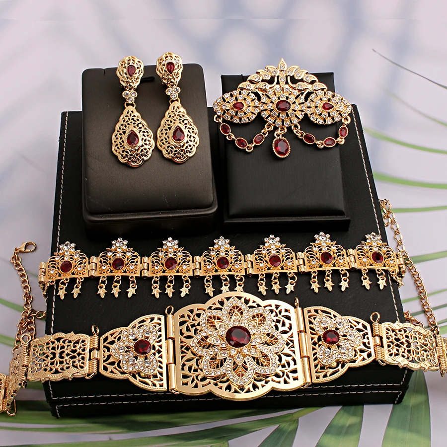 Bridal Waistband Bridal Dress Decoration Gold Plated Wedding Belts Jewelry Set For Bridal Muslim Arabic Bridal Dress Chain Bride Accessory