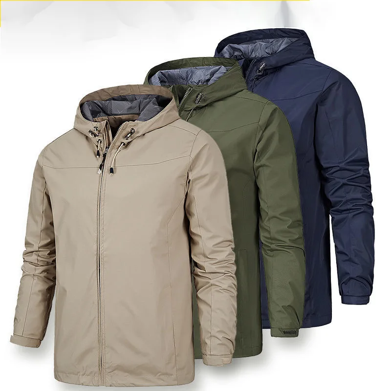 

High quality men's hooded zippered jacket jacket fashionable casual windproof rainproof outdoor mountaineering sports jacket