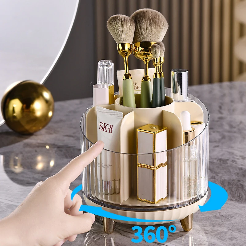 

360 Rotation Makeup Brush Storage Bucket Stationery Cosmetic Desktop Grid Storage Box Multifunction Bathroom Office Organizer