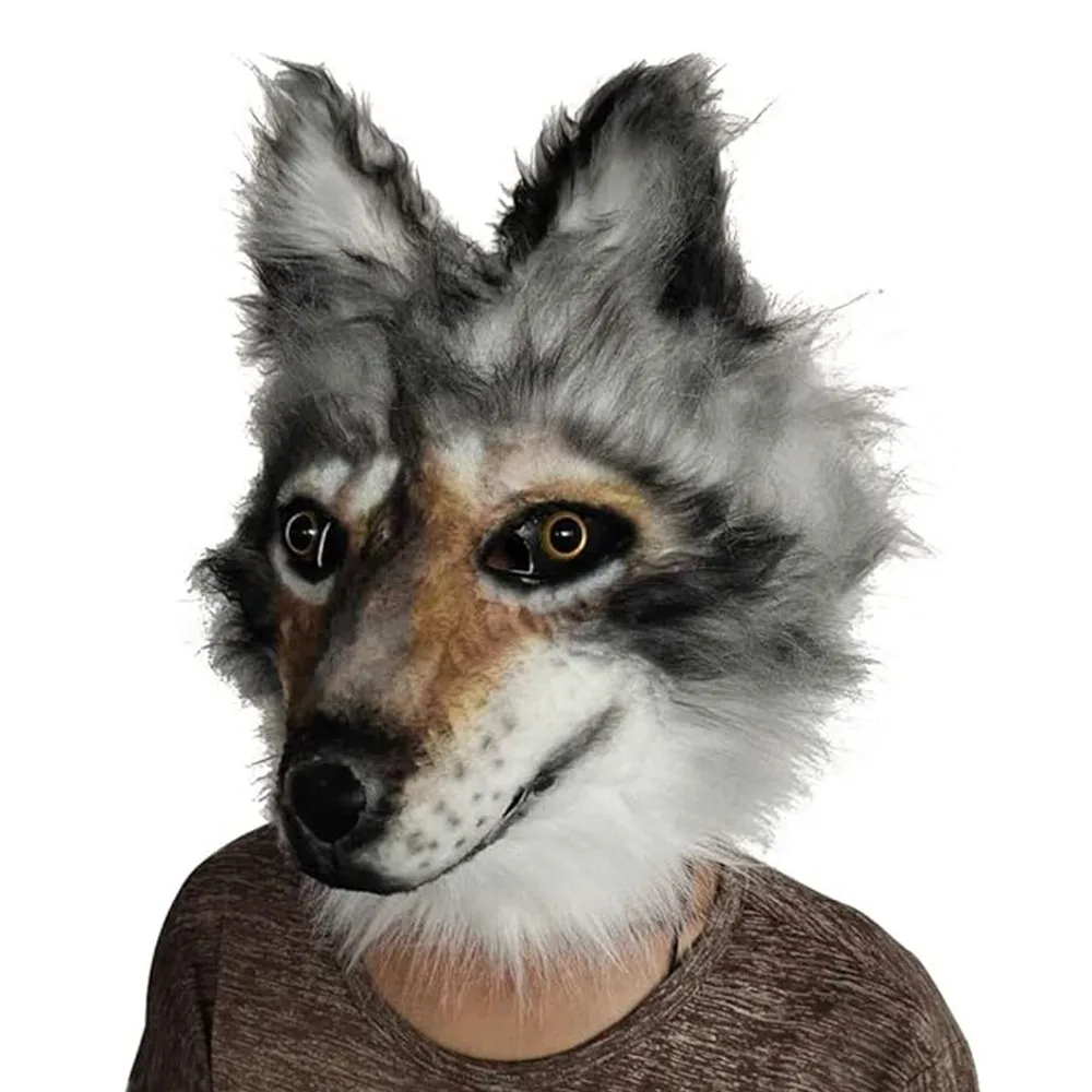 Furry Handsome Cute Wolf Mask Animal Head Mask Novelty Halloween Party Cosplay Costume Props