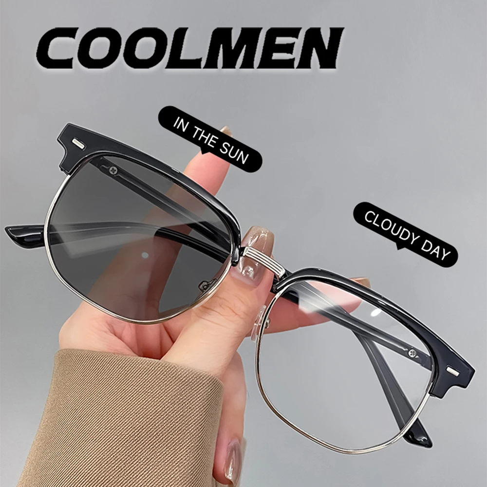 COOLMEN 클래식 브로울라인 포토크로믹 선글라스 남성 여성 안티 블루 라..