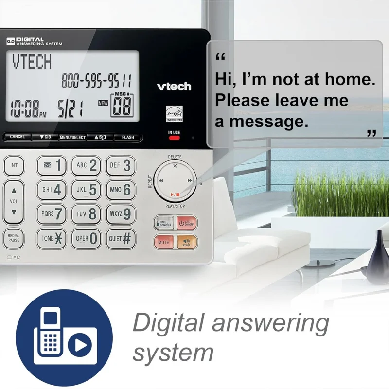 VG208-2 DECT 6.0 2-Handsets Corded/Cordless Phone for Home with Answering Machine, Call Blocking, Caller ID