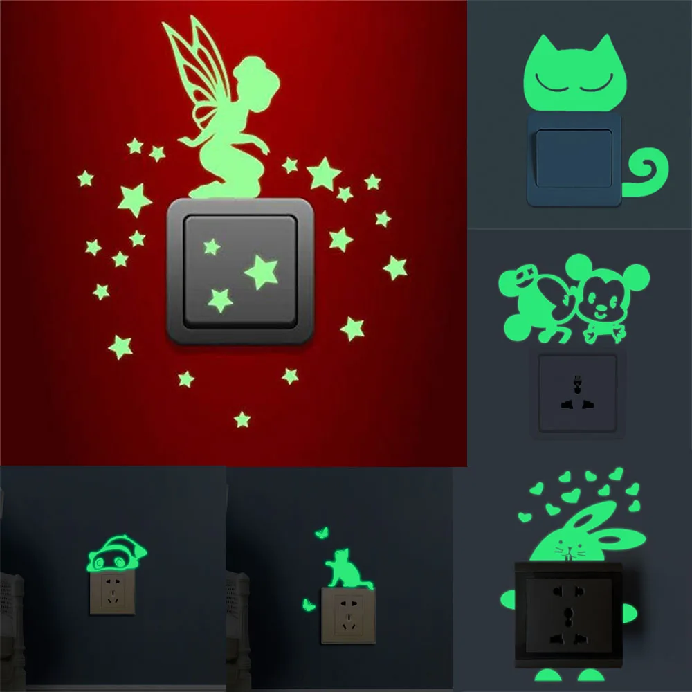 Luminous CAT Glow In The Dark Removable Light Switch Wall Sticker Decal JA 