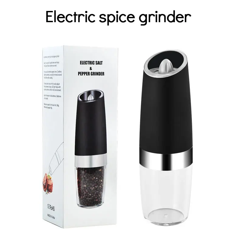 Automatic Gravity Salt and Pepper Grinder Set, Electric Ceramic Core Mills  Shaker, Black and White