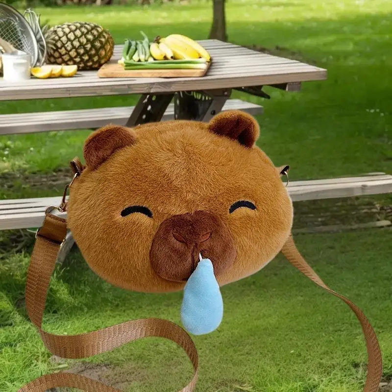 귀여운 플러시 카피바라 크로스바디 백 대용량 창의적인 동물 디자인 소녀용