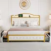 Queen Bed Frame w LED Lights, Platform Upholstered Bed w 4 Storage Drawers and Charging Station, Crystal Button-Tufted Headboard 3