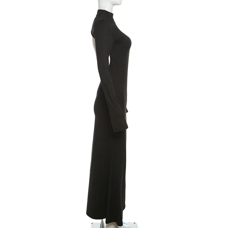 Autumn Winter Backless Sexy Party Club Black Bodycon Maxi Dresses Outfits for Women Long Sleeve Y2K Dress Vestido Streetwear New 5