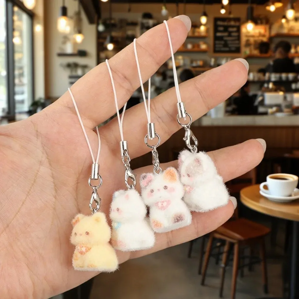 Flocking Animal Dog Cat Pendant Cute Keychain Keyring Bag Earphone Car Keychain Decor Keychains Accessories Phone Chain Lanyard