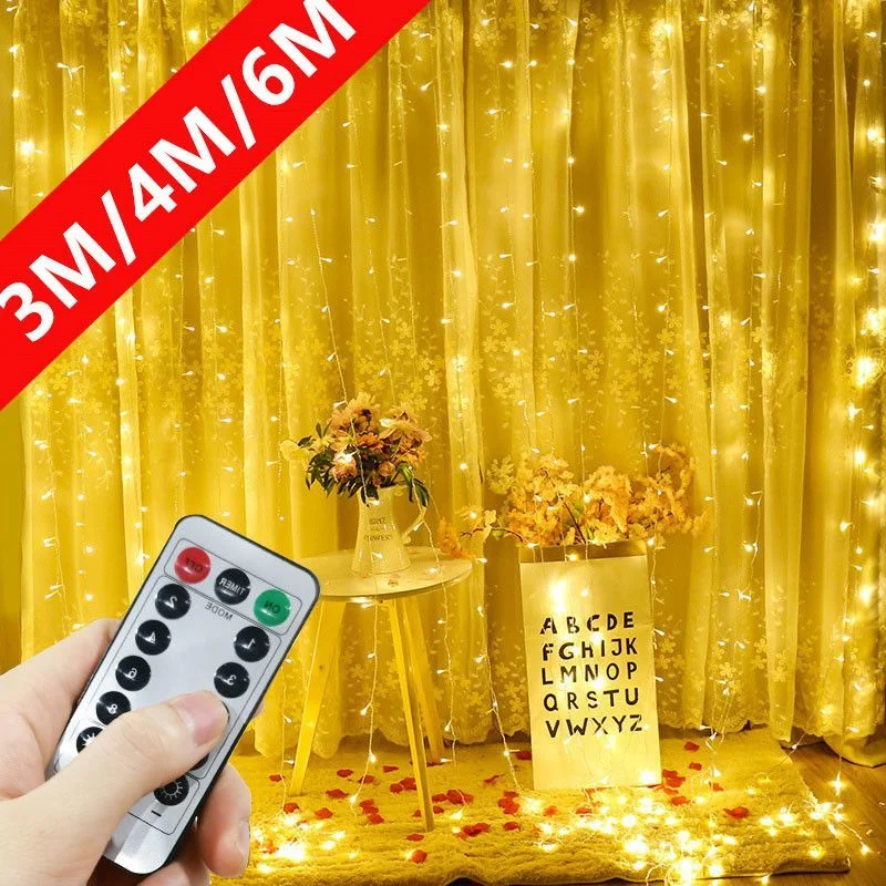 

3M/4M/6M LED Garland Curtain Lights Remote Control 8 Modes USB Fairy Lights String Wedding Christmas Decor for Home Bedroom Lamp