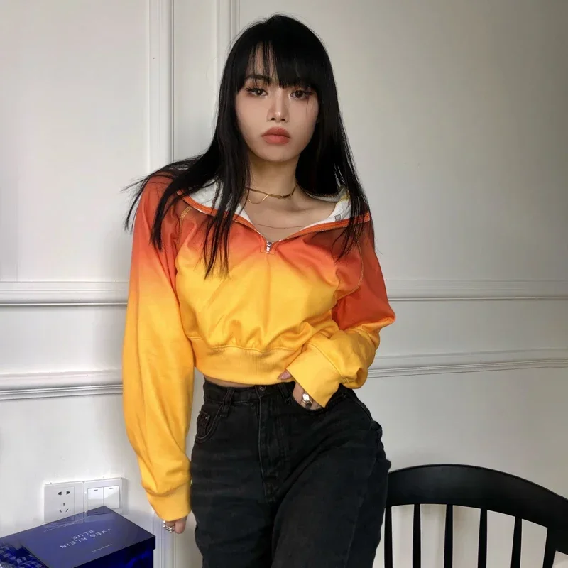 2023 Women's Fashion Hooded Tie-Dye Long Sleeve Short Sweatshirt Autumn and Winter Fashion New Streetwear Women's Suit