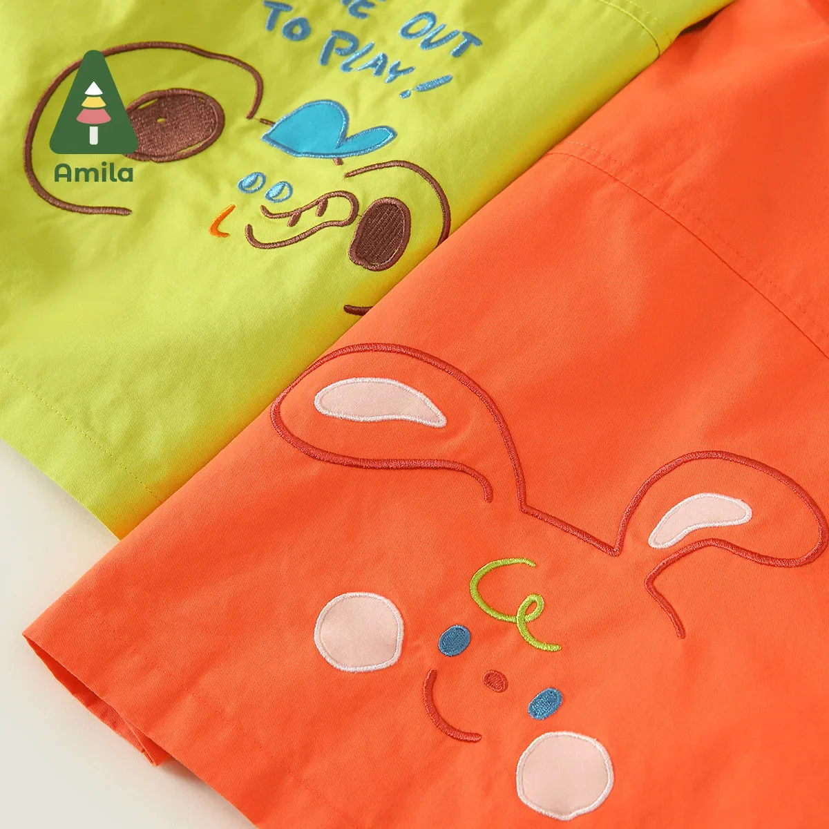 Amila Baby Outerwear Spring Embroidery Casual Pure Cotton Windproof Girls & Boys Hooded Trench Coat baby jacket hooded coat